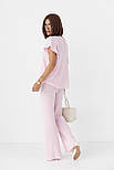 В'язаний літній костюм із футболкою та штанами — рожевий колір, ONE SIZE (є розміри), фото 2