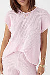 В'язаний літній костюм із футболкою та штанами — рожевий колір, ONE SIZE (є розміри), фото 4