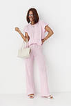 В'язаний літній костюм із футболкою та штанами — рожевий колір, ONE SIZE (є розміри), фото 5