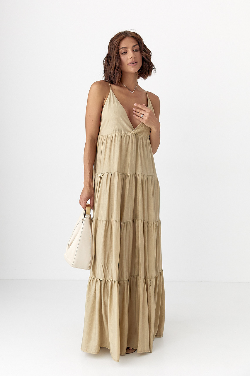 Вільний сарафан у смужку — хакі колір, XS/S (є розміри), фото 1