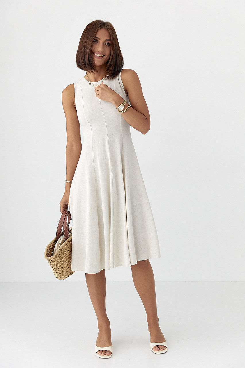 Сукня довжини міді без рукавів — бежевий колір, L (є розміри), фото 1