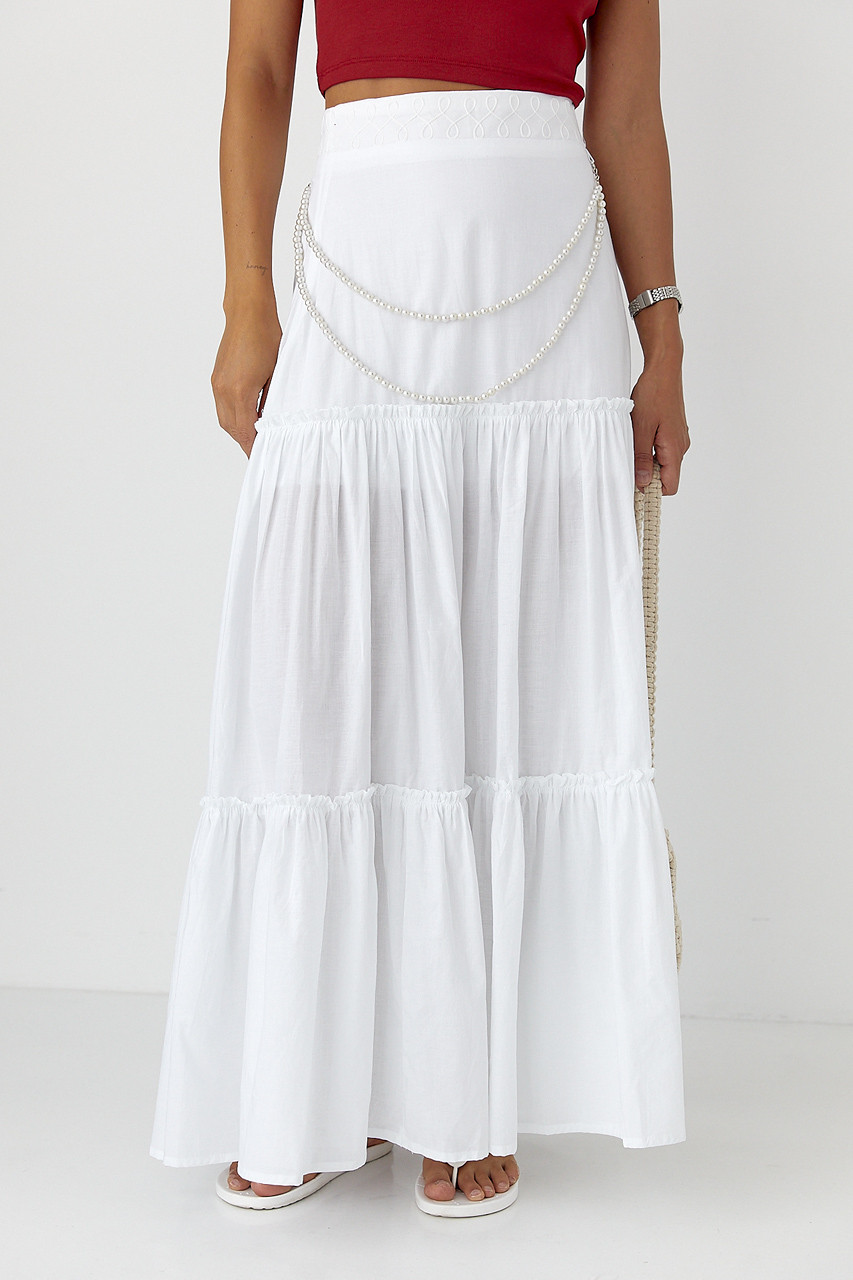 Довга спідниця з прикрасою з перлів — білий колір, M (є розміри), фото 1