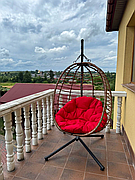 Підвісне садове крісло гойдалка (кокон / гніздо) SAN VITO з м'якою червоною подушкою, Коричневий