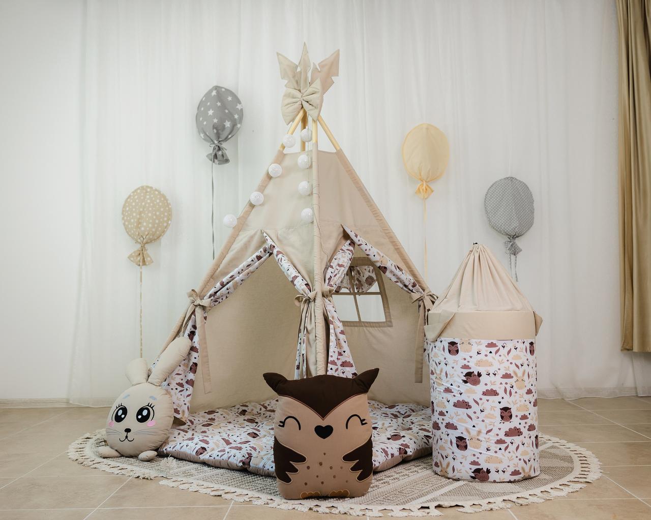 Вігвам дитячий преміум Затишне гніздечко Бон Бон із кошиком для іграшок, фото 1