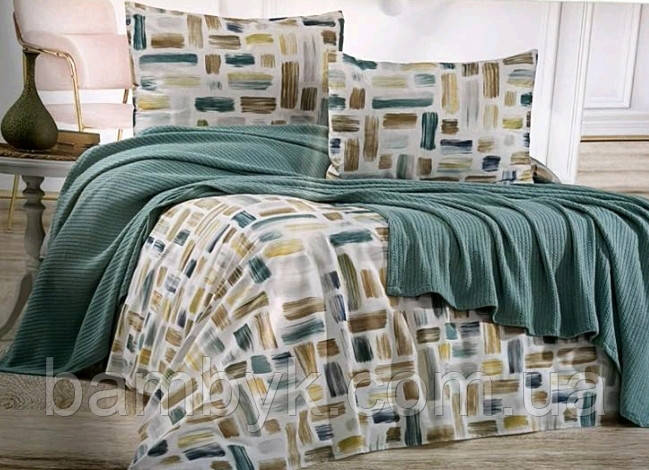 Літній комплект Romeo Home "Palitra" з в'язаним покривалом простирадла дві наволочки 100% бавовна Туреччина