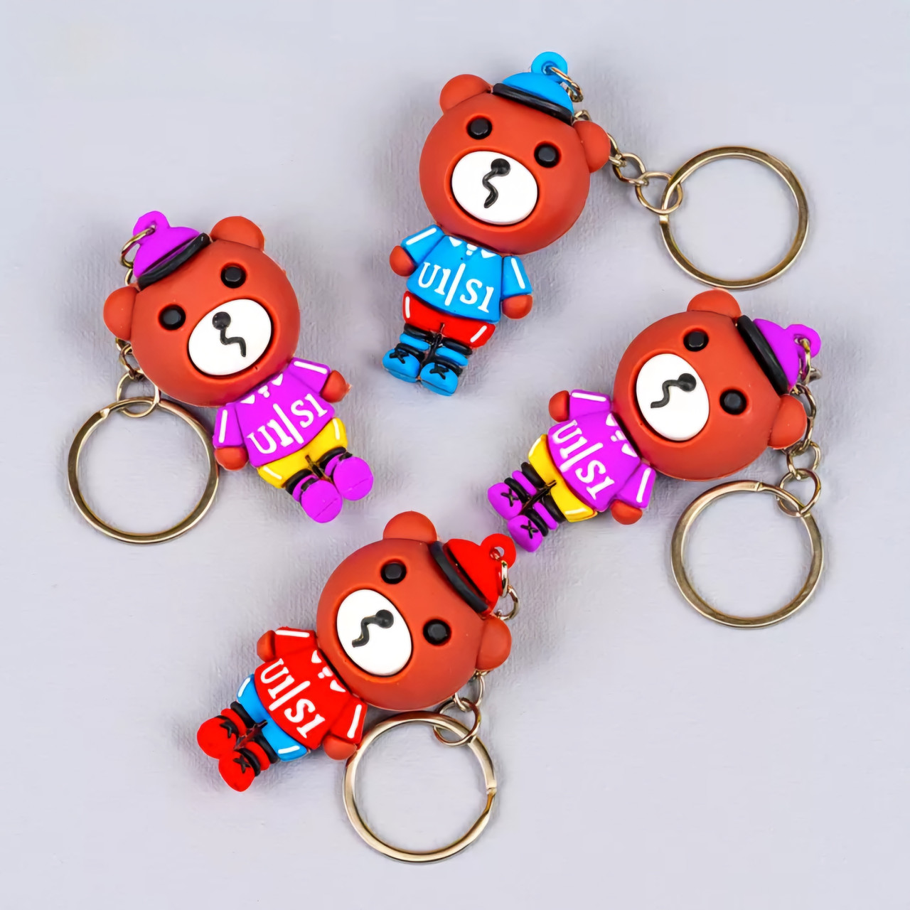 Гумовий брелок Ведмедики у одязі, 12 шт упаковка, фото 1