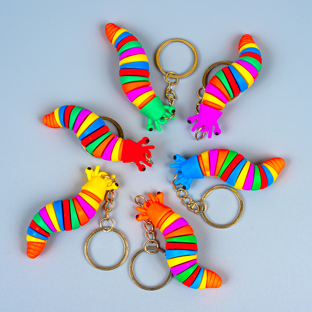 Гумові брелоки Гусениці для ключів, 12 шт упаковка, фото 1