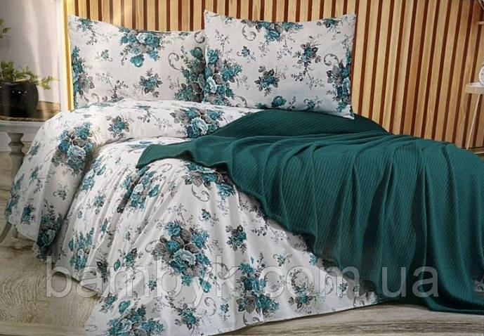 Літній комплект Romeo Home "Palitra" з в'язаним покривалом простирадла дві наволочки 100% бавовна Туреччина