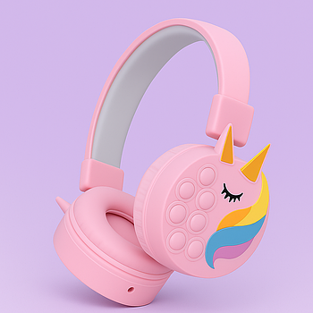 Дитячі навушники Pop-it Єдиноріг зі світлом і м'якими вушками (рожеві)