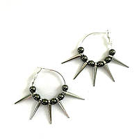 Готичні сережки сріблясті кільця з намистинами та шипами