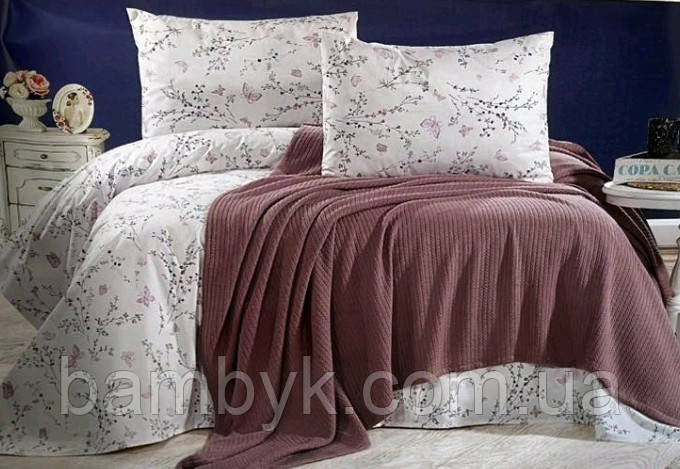Літній комплект Romeo Home "Palitra" з в'язаним покривалом простирадла дві наволочки 100% бавовна Туреччина