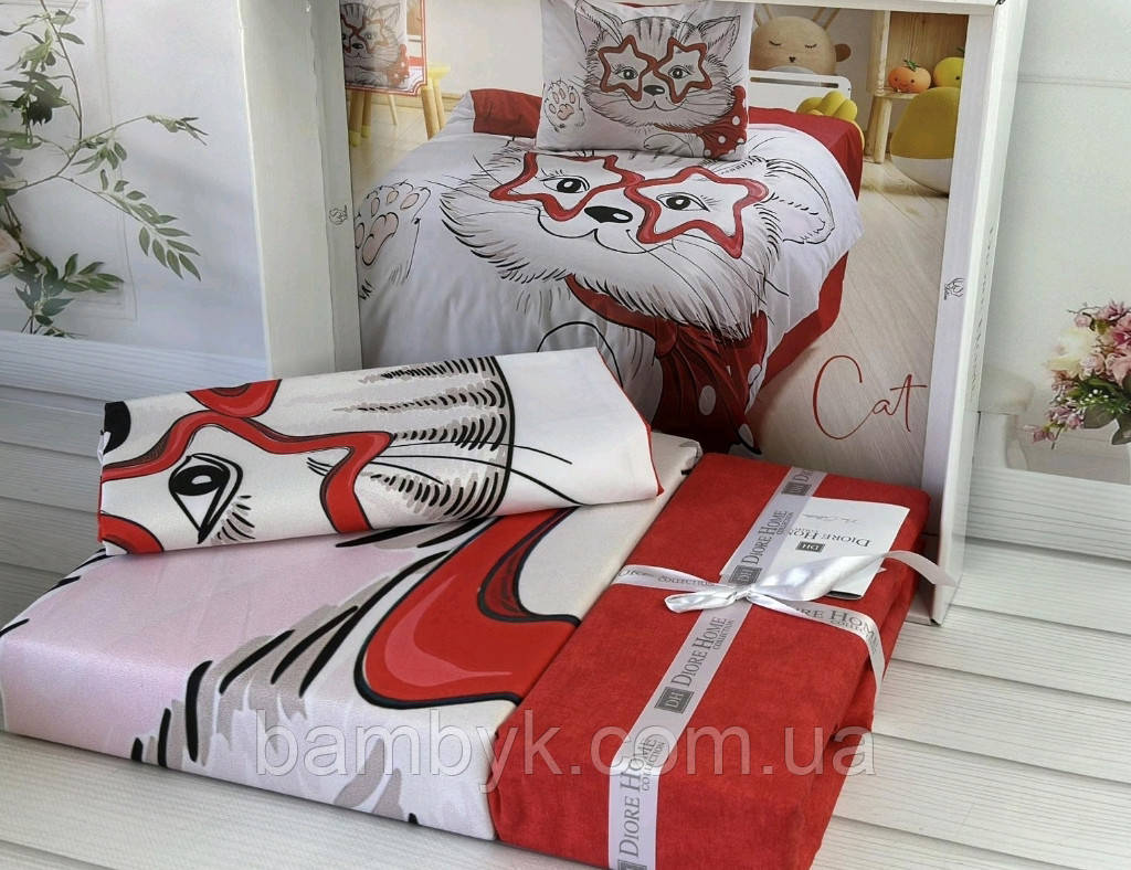 Постільна білизна Romeo Home "Cat" ранфорс для підлітків бавовняна полуторний розмір Туреччина