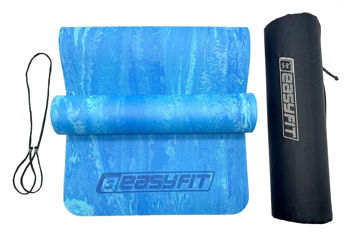 Килимок для йоги та фітнесу EasyFit EF-1930s-1-BL, протиковзкий, Синій, 183×61×0,8 см, PER, + чохол, фото 1