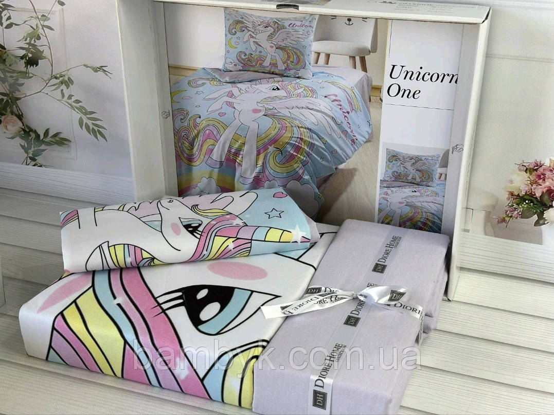 Постільна білизна Romeo Home "Unicorn One" ранфорс для підлітків бавовняна полуторний розмір Туреччина