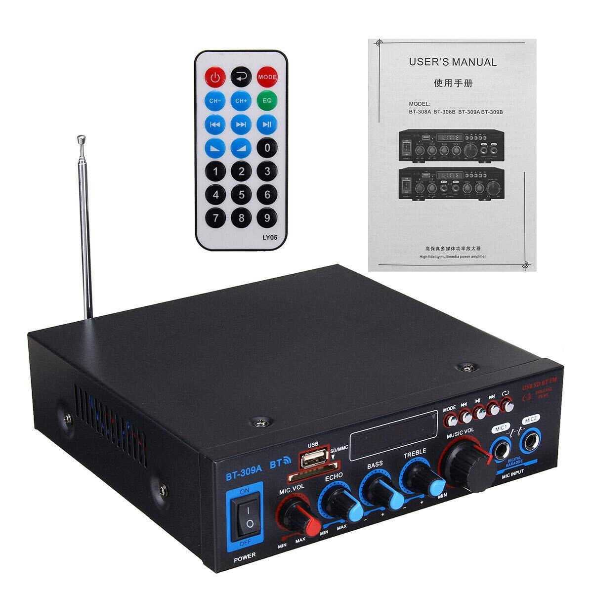 BT-309A - Bluetooth-приймач і підсилювач потужності 800 Вт, Hi-Fi стерео аудіопідсилювач з входами MP3, SD, AUX, фото 1