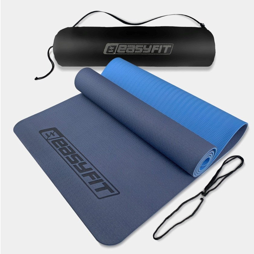 Килимок для йоги та фітнесу EasyFit EF-1924s-BLB, протиковзкий, Синій, 183×61×0,6 см, TPE, + чохол, фото 1