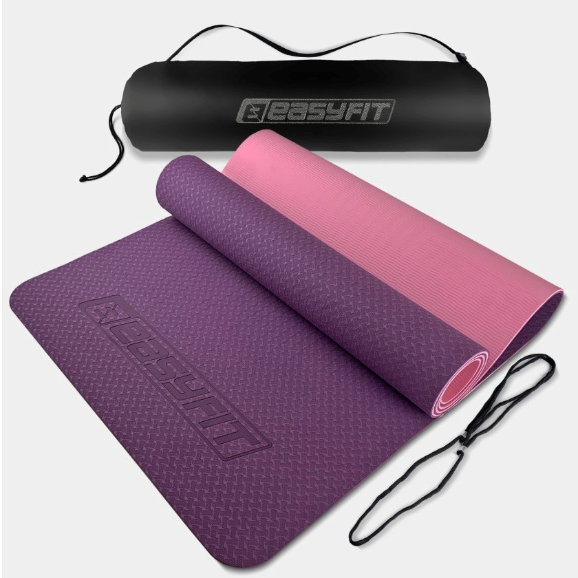Килимок для йоги та фітнесу EasyFit EF-1924s-VP, протиковзкий, Фіолетовий, 183×61×0,6 см, TPE, + чохол, фото 1