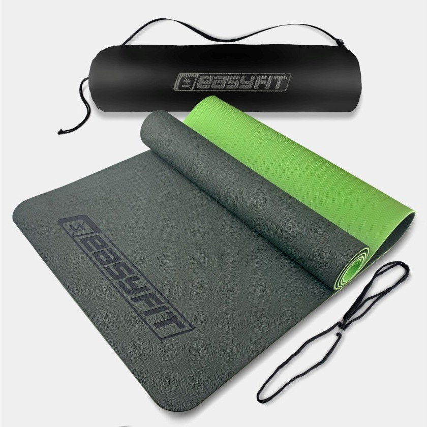 Килимок для йоги та фітнесу EasyFit EF-1924s-BG, протиковзкий, Чорний, 183×61×0,6 см, TPE, + чохол, фото 1