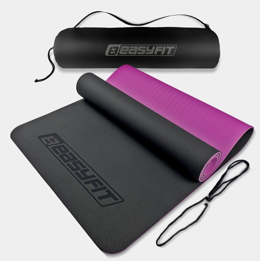 Килимок для йоги та фітнесу EasyFit EF-1924s-BV, протиковзкий, Чорний, 183×61×0,6 см, TPE, + чохол, фото 1