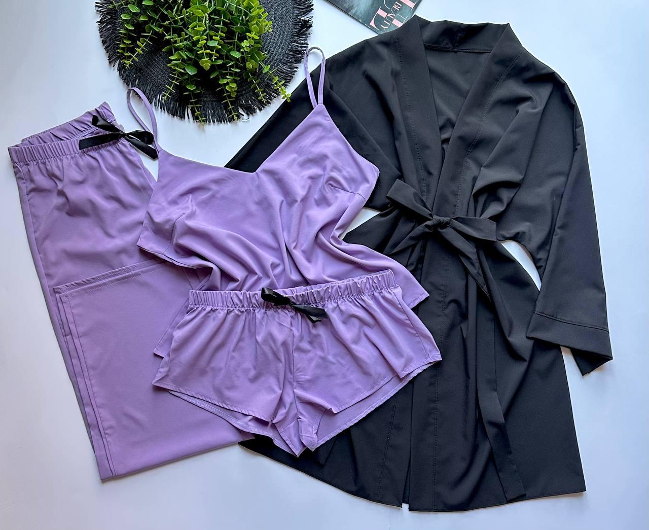 Майка + шорти + штани та халат кімоно. Стильний комплект.