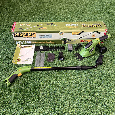 Кущоріз акумуляторний із телескопічною ручкою для трави та кущів Procraft PGH1300 акумуляторні ножиці