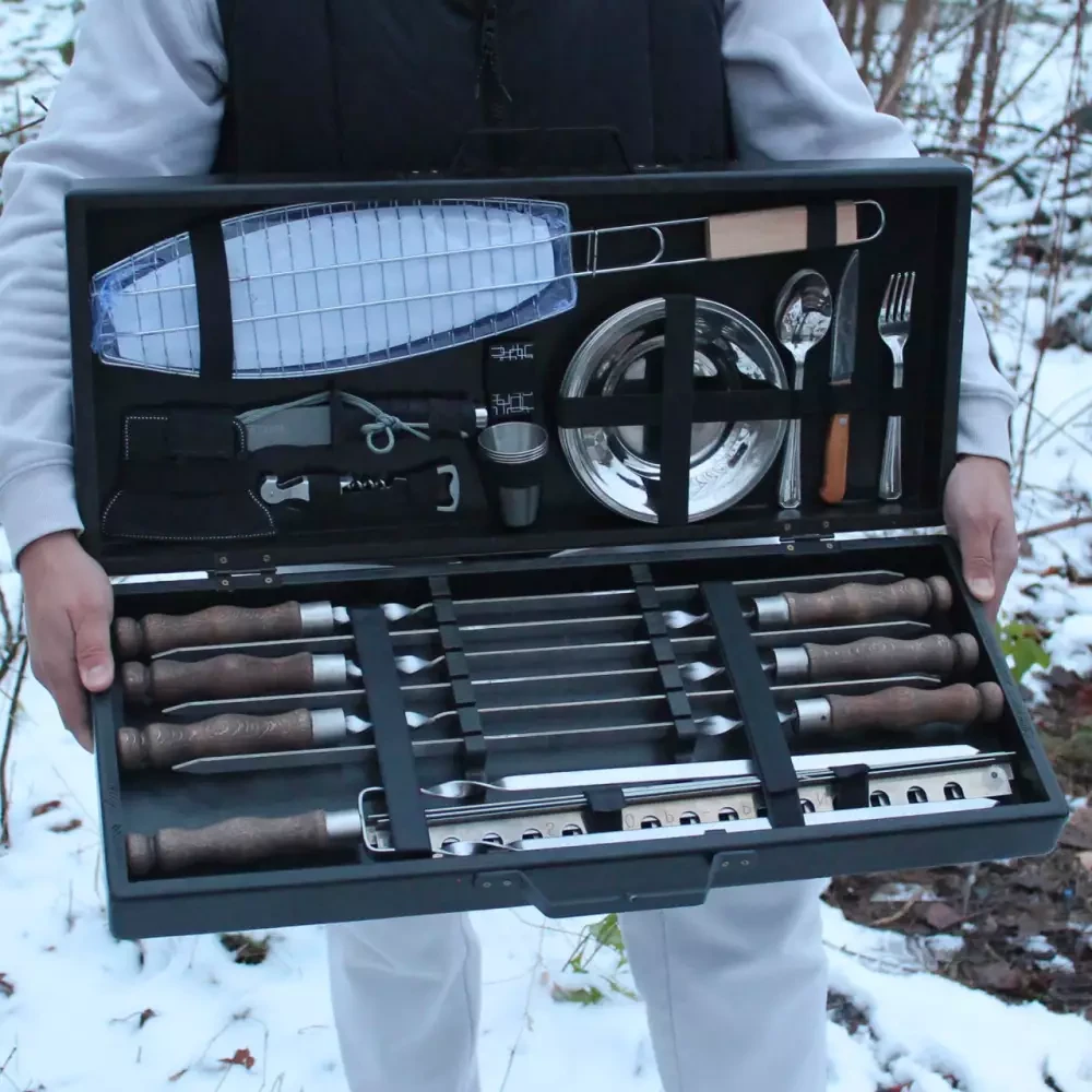 Набір шампурів у коробці "БУКОВИНА" Шашличний набір у кейсі подарунковий для гриля й барбекю, фото 1