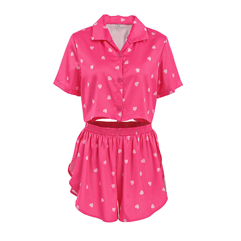 Жіноча піжама Lesko 2S5247B L комплект сорочка та шорти рожева із сердечками 5 шт., фото 1