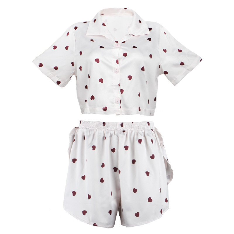 Жіночий комплект піжама Lesko 2S5247B L сорочка та шорти для дому та сну біла із сердечками 5 шт., фото 1