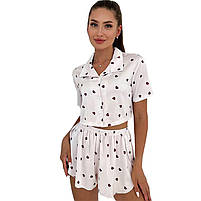 Жіночий комплект сорочка та шорти Lesko 2S5247B M для дому та сну піжама біла із сердечками 5 шт., фото 2