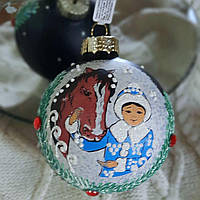 Новорічна ялинкова куля, символ року 85 мм "Снігуронька з конем ність"