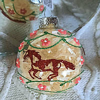 Новорічна ялинкова куля, символ року 85 мм "Кінь на квітучому полі"