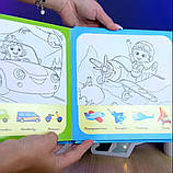 Книжка логічна WToys 10 ст транспорт картки на липучках сортер водна розмальовка маркер 23,5*22*1см (55049), фото 4