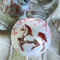 Новорічна ялинкова куля, символ року 85 мм "Кінь навесні"