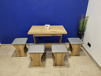 Стіл на кухню та 4 м'які табурети (комплект) Тканина - ЛДСП Дуб Флагшток