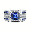 Чоловіче сріблясте кільце з синім великим синтетичним кубічним цирконієвим каменем 19 LuxAurum211, фото 4