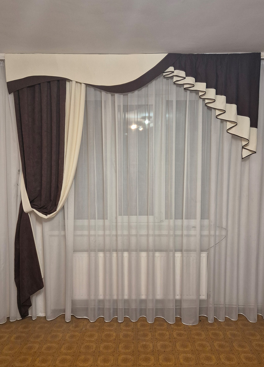 Жорсткий ламбрекен 250см з шторою Firanka Люкс шоколадний з молочним (1_3ж), фото 1