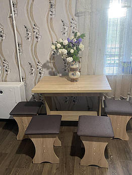 Стіл на кухню та 4 м'які табурети (комплект) - Дуб Сонома