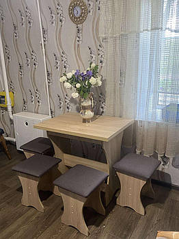 Стіл на кухню та 4 м'які табурети (комплект) / Дуб Сонома