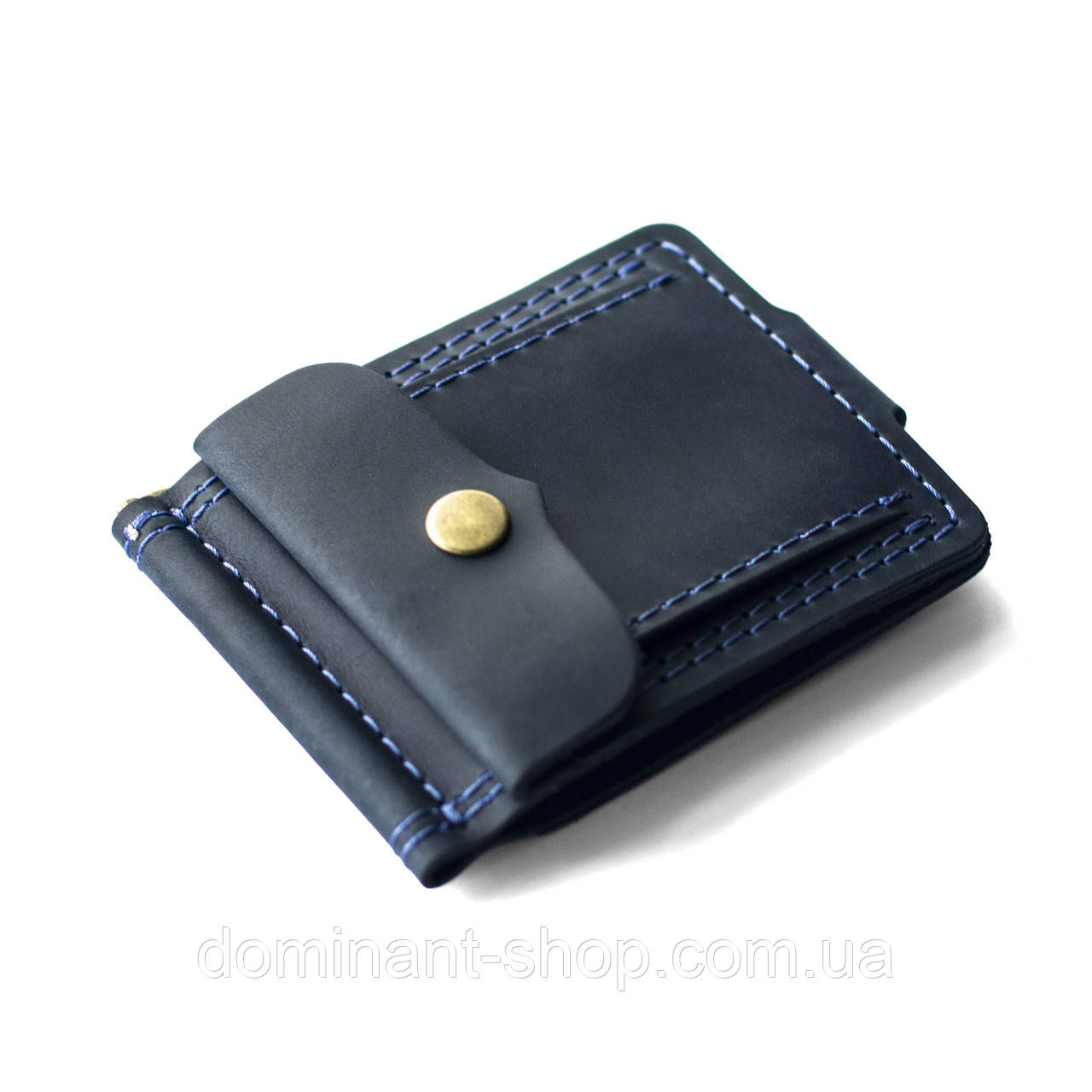 Шкіряний затискач для грошей BUT Dark Blue з монетницею, фото 1