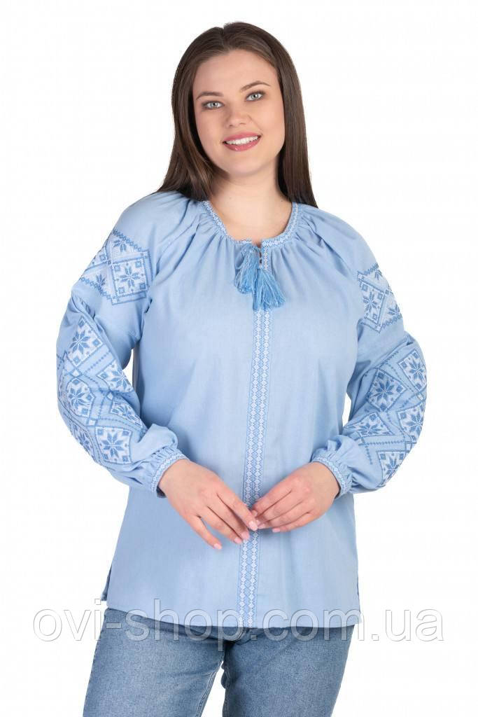Лляна жіноча вишиванка «Етніка» блакитний