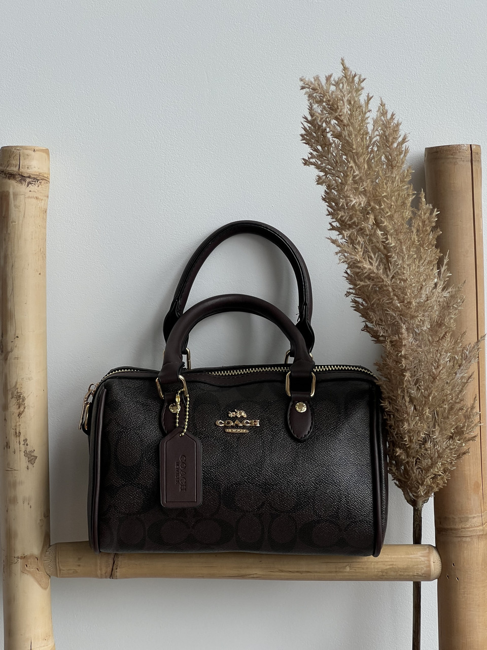 Сумка жіноча Coach Mini Rowan Crossbody In Signature шоколадний Шанель бочечка, фото 1