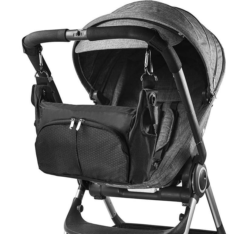 Сумка на коляску Baby Go Чорна з водовідштовхувального матеріалу з карабінами, фото 1
