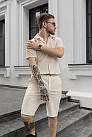 Костюм мужской в рубчик рубашка и шорты летний комплект Blade бежевый