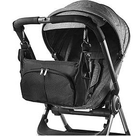Сумка на коляску Чорна Baby Go з водовідштовхувального матеріалу з карабінами
