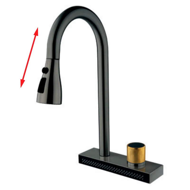 Змішувач для кухні Mixxus FOL-014 Graphite з висувною лійкою та функ "водоспад" з неірж.сталі (квіт, фото 1