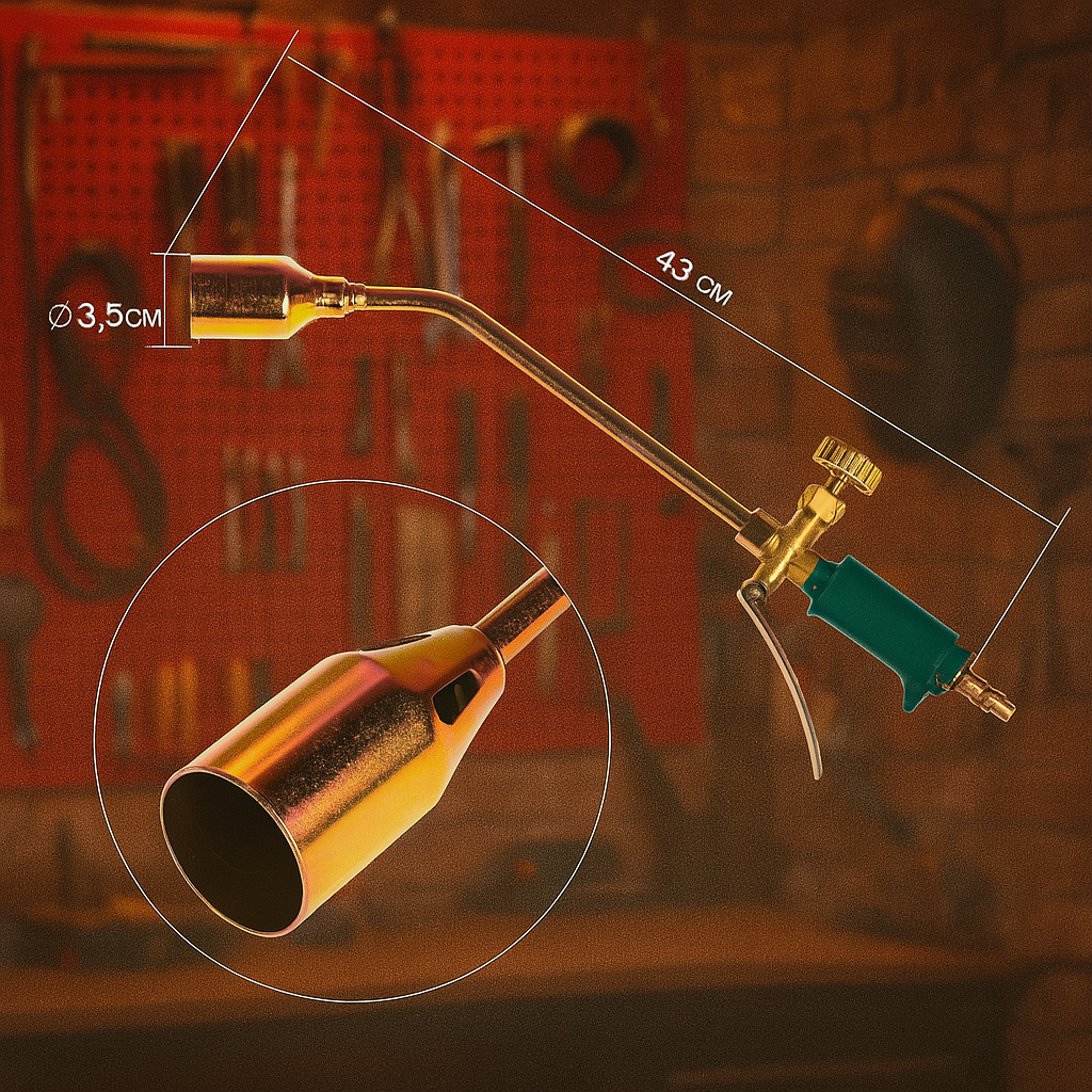 Пальник пропановий 43 см з клапаном і соплом Ø3,5 см для наплавлення, сушіння та будівельних робіт, фото 1