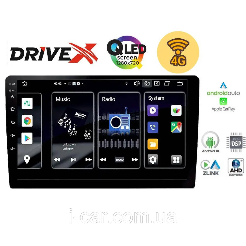 Магнітола 9 дюймів DriveX UN9Q QLED, Android 10, 2/32 ГБ, 8 ядер, 4G, Bluetooth, GPS, CarPlay, Android Auto, фото 1