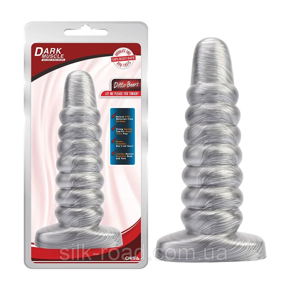 Анальна пробка рельєфна Chisa Dark Muscle Cdt Bisley SILVER, 23 х 6.2 см