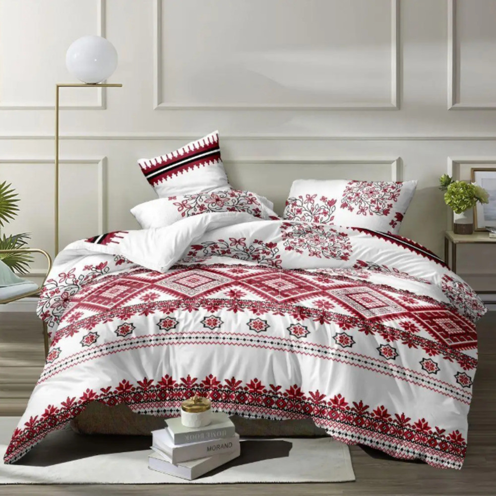 Полуторна постільна білизна 150х220 Український орнамент (20631) Бязь Ранфорс з бавовни, фото 1