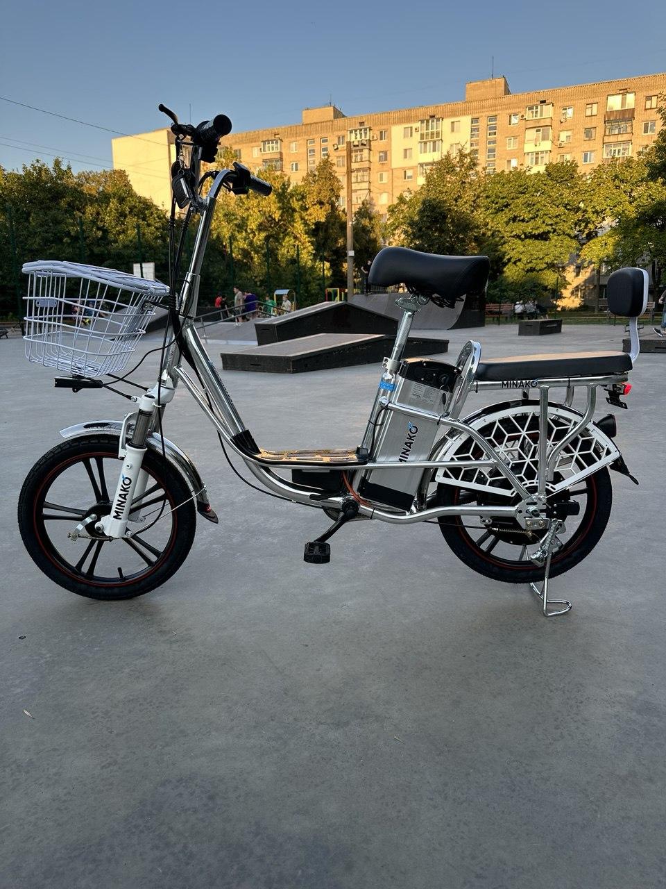 Електровелосипед MINAKO PRO 18" 600W хром з розкладним сидінням - багажником / вантажний багажник, фото 1